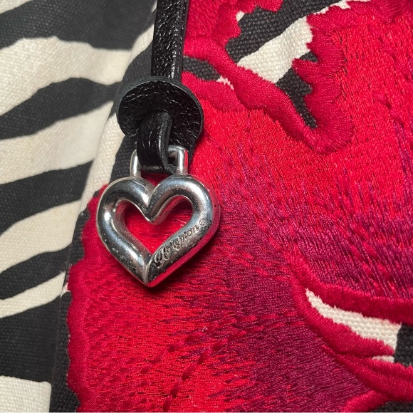 Brighton Zebra Print Canvas Embroidery Floral Shoulder Bag Black Leather Trim - Picture 4 of 11